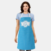Schattigee Blauwe Polka Dot Chef Naam Bakken Schort (Gedragen)