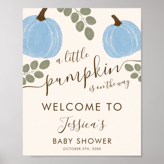 Schattigee Blauwe Pompoen Eucalyptus Baby shower W Poster (Voorkant)