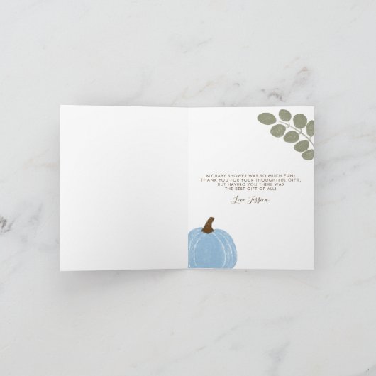 Schattigee Blauwe Pompoen Eucalyptus Herfst Jongen Bedankkaart (Binnen)