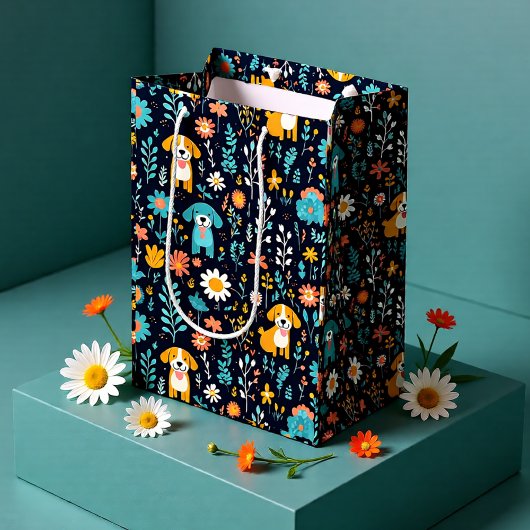 Schattigee Blauwe Puppy Flowers Medium Cadeauzakje