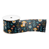 Schattigee Blauwe Puppy Flowers Satijnen Lint (Spoel)