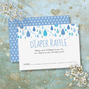 Schattigee Blauwe Raindrops Luier Raffle Baby show Informatiekaartje