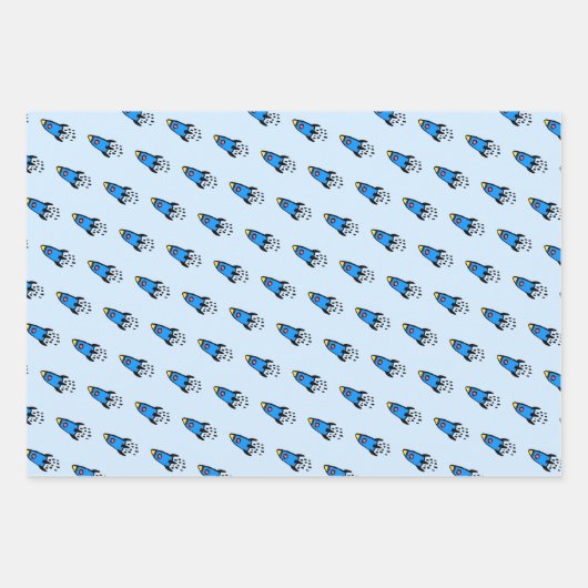 Schattigee blauwe raket inpakpapier vel (Voorkant)