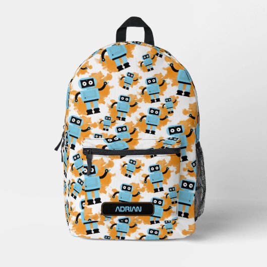 Schattigee Blauwe Robot Oranje Waterverf Aangepast Bedrukte Rugzak (Voorkant)