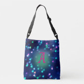 Schattigee Blauwe & Roze Harten op Navy Blue Bokeh Crossbody Tas (Achterkant)