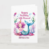 Schattigee Blauwe & Roze Zeemeermin Verjaardag Kaa Kaart (Voorkant)