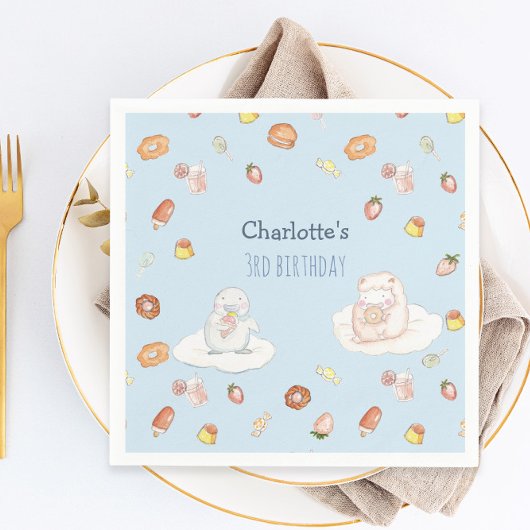 Schattigee Blauwe Schaapdesserts waterverf Kindere Servet