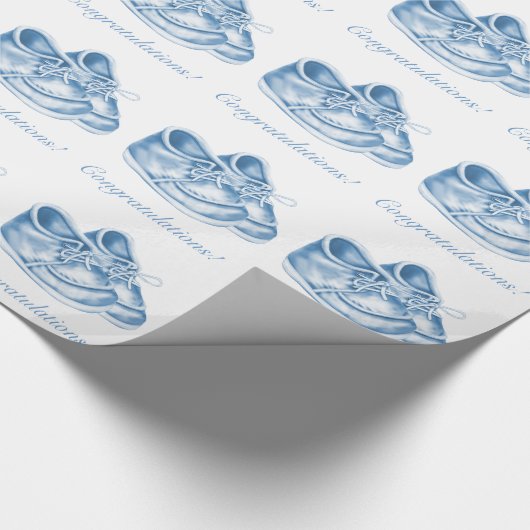 Schattigee Blauwe Schoenen Baby Boy Douche Wrappin Cadeaupapier (Hoek)
