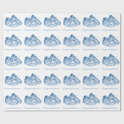 Schattigee Blauwe Schoenen Baby Boy Douche Wrappin Cadeaupapier (Vlak)
