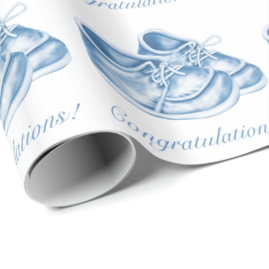 Schattigee Blauwe Schoenen Baby Boy Douche Wrappin Cadeaupapier (Rol Hoek)