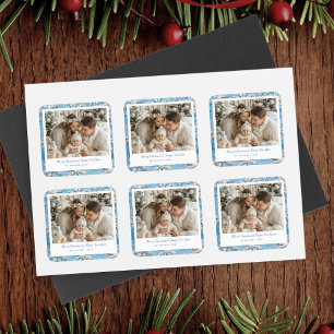 Schattigee Blauwe Sneeuwvlok Kerstmis Vierkante Sticker