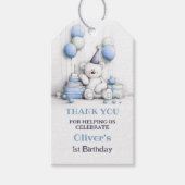 Schattigee Blauwe Teddybeer 1e Verjaardag Bedankt Cadeaulabel (Voorkant)