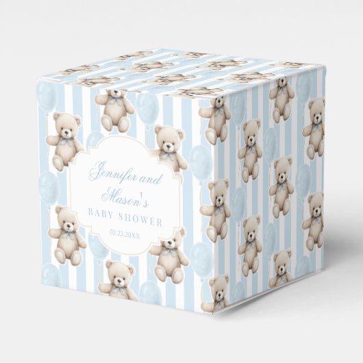 Schattigee blauwe teddybeer baby boy douche bedankdoosjes (Voorkant Zijde)