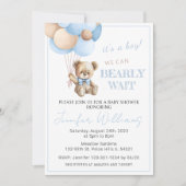 Schattigee blauwe teddybeer ballonnen baby boy dou kaart (Voorkant)