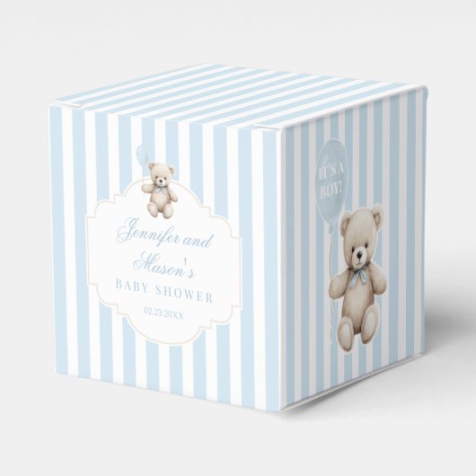 Schattigee blauwe teddybeer met ballon baby boy do bedankdoosjes (Voorkant Zijde)