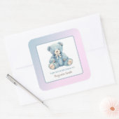 Schattigee Blauwe Teddybeer Naam Bookplate Vierkante Sticker (Envelop)