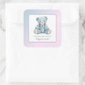 Schattigee Blauwe Teddybeer Naam Bookplate Vierkante Sticker (Tas)