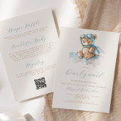 Schattigee Blauwe Teddybeer QR Code Boy Baby showe Kaart