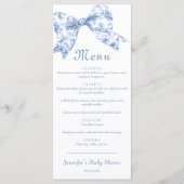 Schattigee Blauwe Toile Bow Baby Boy Shower Menu (Voorkant)