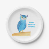 Schattigee Blauwe Uil Gepersonaliseerde papieren B Papieren Bordje (Voorkant)