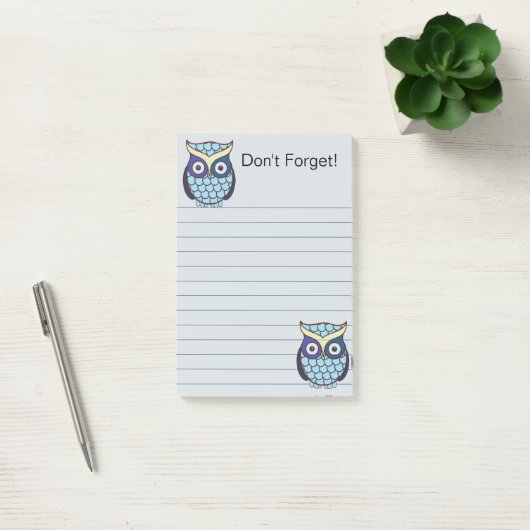 Schattigee blauwe uil gevoerd post-it® notes (Kantoor)