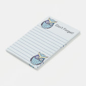Schattigee blauwe uil gevoerd post-it® notes (Schuin)
