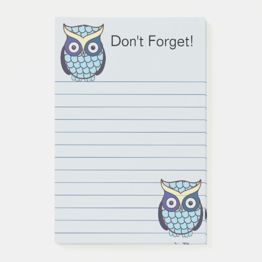 Schattigee blauwe uil gevoerd post-it® notes (Voorkant)