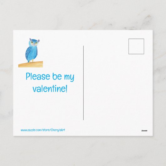 Schattigee Blauwe Uil, Valentijn Briefkaarten (Achterkant)