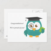 Schattigee Blauwe Uil voor Afstuderen Aankondigingskaart (Voorkant / Achterkant)