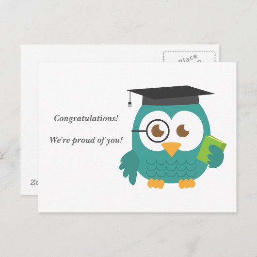 Schattigee Blauwe Uil voor Afstuderen Aankondigingskaart (Voorkant / Achterkant)