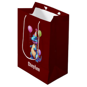 Schattigee blauwe verjaardagsdinosaurus medium cadeauzakje