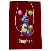 Schattigee blauwe verjaardagsdinosaurus medium cadeauzakje (Voorkant)
