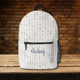 Schattigee Blauwe Verticale Strepen Monogramnaam Bedrukte Rugzak