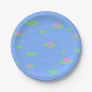 Schattigee Blauwe Vijver met Lily Pad Print Papier Papieren Bordje