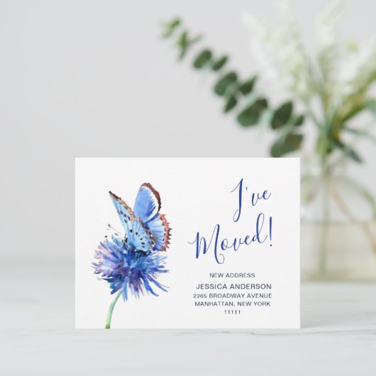 Schattigee Blauwe Vlinder Bloem Bewegende Aankondi Briefkaart (Staand voorkant)