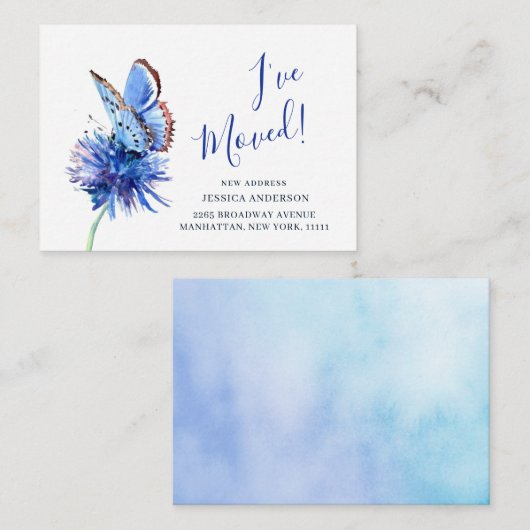 Schattigee Blauwe Vlinder Bloem Bewegende Aankondi Informatiekaartje (Voorkant / Achterkant)