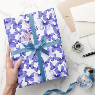 Schattigee Blauwe Vlinders Patroon Pastel Cadeaupapier