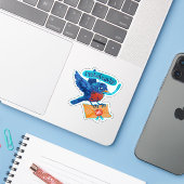 Schattigee Blauwe Vogel Ik heb Sticker gestemd (Laptop met iPhone)