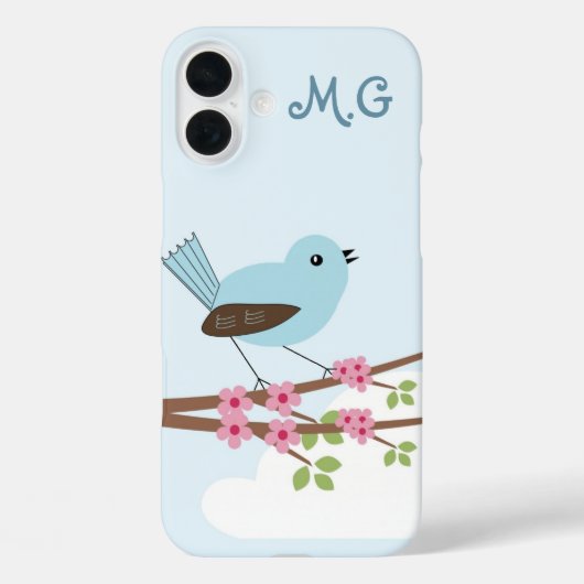Schattigee Blauwe Vogel in Bloesemboom Monogram Case-Mate iPhone Case (Achterkant)