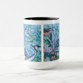 Schattigee Blauwe Vogel Kijken Kunstwerk Bone Chin Mok (Midden)