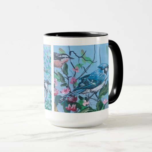 Schattigee Blauwe Vogel Kijken Kunstwerk Bone Chin Mok (Voorkant rechts)