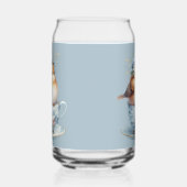 Schattigee Blauwe Vogel met Bloemenkroon in Teacup Blikvorm Glas (Rechts)