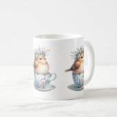 Schattigee Blauwe Vogel met Bloemenkroon in Teacup Koffiemok (Voorkant rechts)