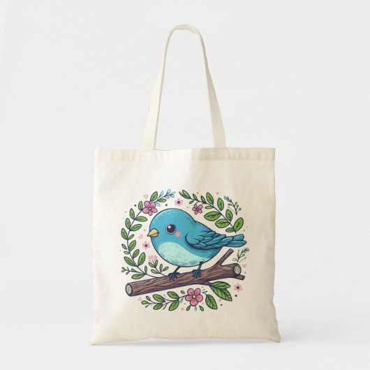 Schattigee Blauwe Vogel Op Een Bloeiende Tak Tote Bag (Voorkant)