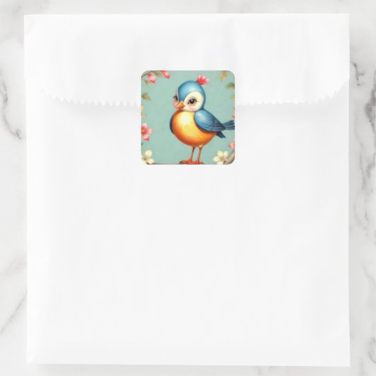 Schattigee Blauwe Vogel Sticker (Tas)