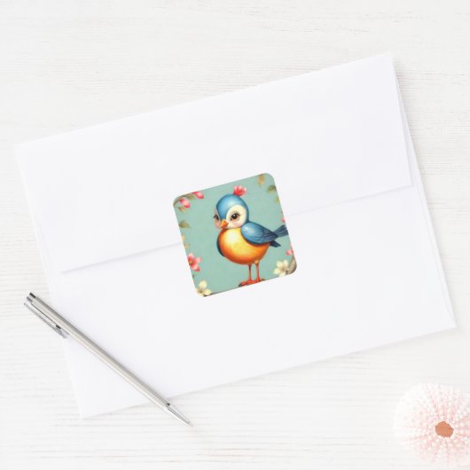 Schattigee Blauwe Vogel Sticker (Envelop)