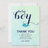 Schattigee blauwe walvis oceaan thema Baby shower Bedankkaart (Voorkant)