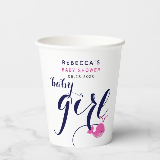 Schattigee blauwe walvis oceaan thema Baby shower Papieren Bekers (Achterkant)