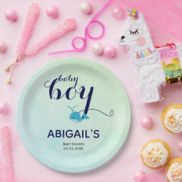 Schattigee blauwe walvis oceaan thema Baby shower Papieren Bordje