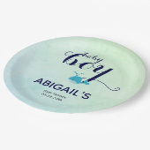 Schattigee blauwe walvis oceaan thema Baby shower Papieren Bordje (Gekanteld)